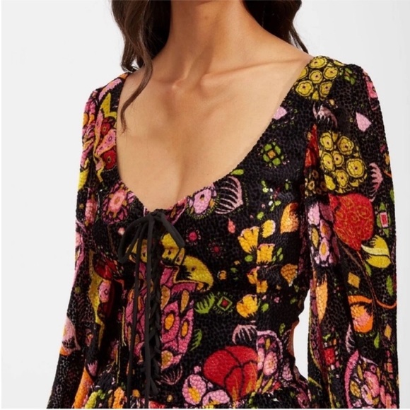 La DoubleJ Wanderlust Lace-Up Devoré Devore Velvet Maxi Dress Size XS